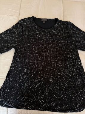J JILL WEAREVER COLLECTION elbow sleeve top Size Small black with white dots